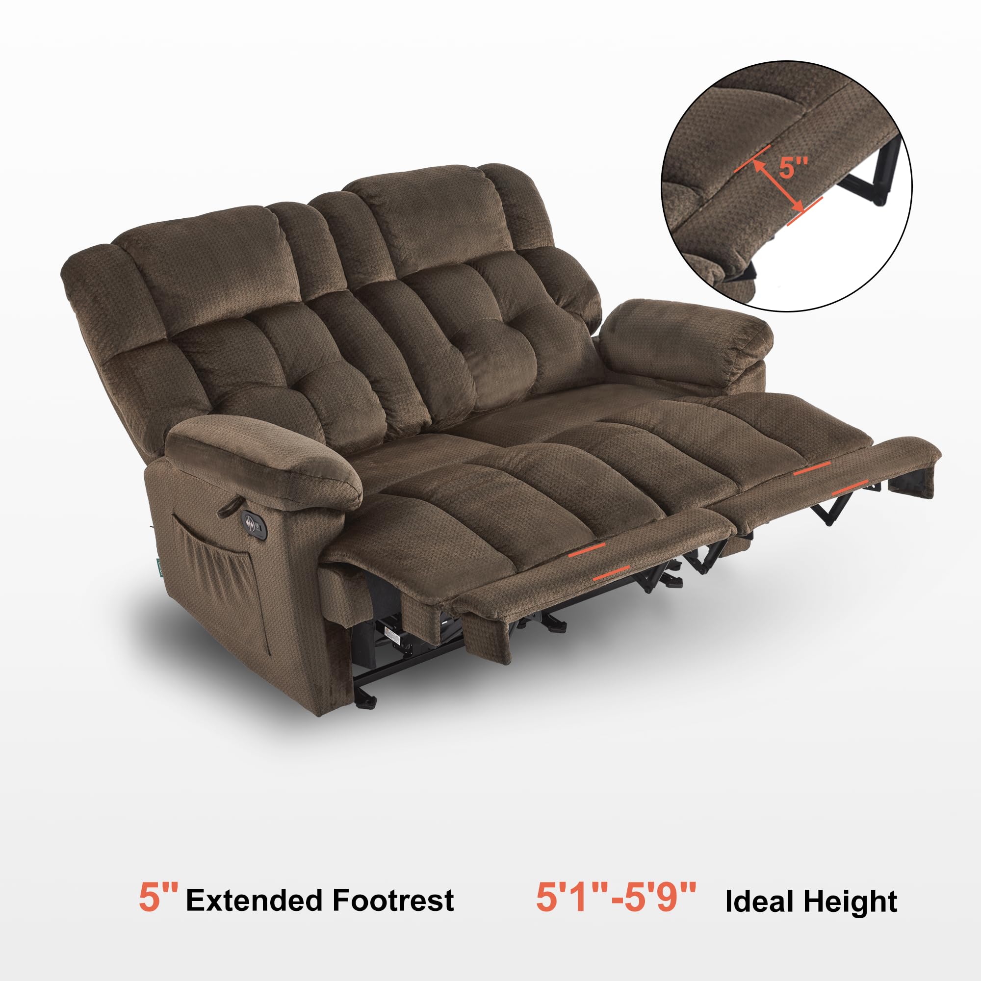 MCombo 58.7" Power Loveseat Recliner, Electric Reclining Loveseat Sofa with Heat and Massage, USB Charge Port for Living Room 6237 (Dark Brown, Loveseat Recliner)