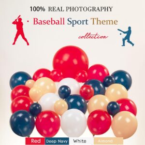 Baseball Theme Balloon Garland Arch Kit 126Pcs navy blue red black white and almond with foil star balloons for Sports rookie year 1st birthday party baseball baby shower supplies decorations