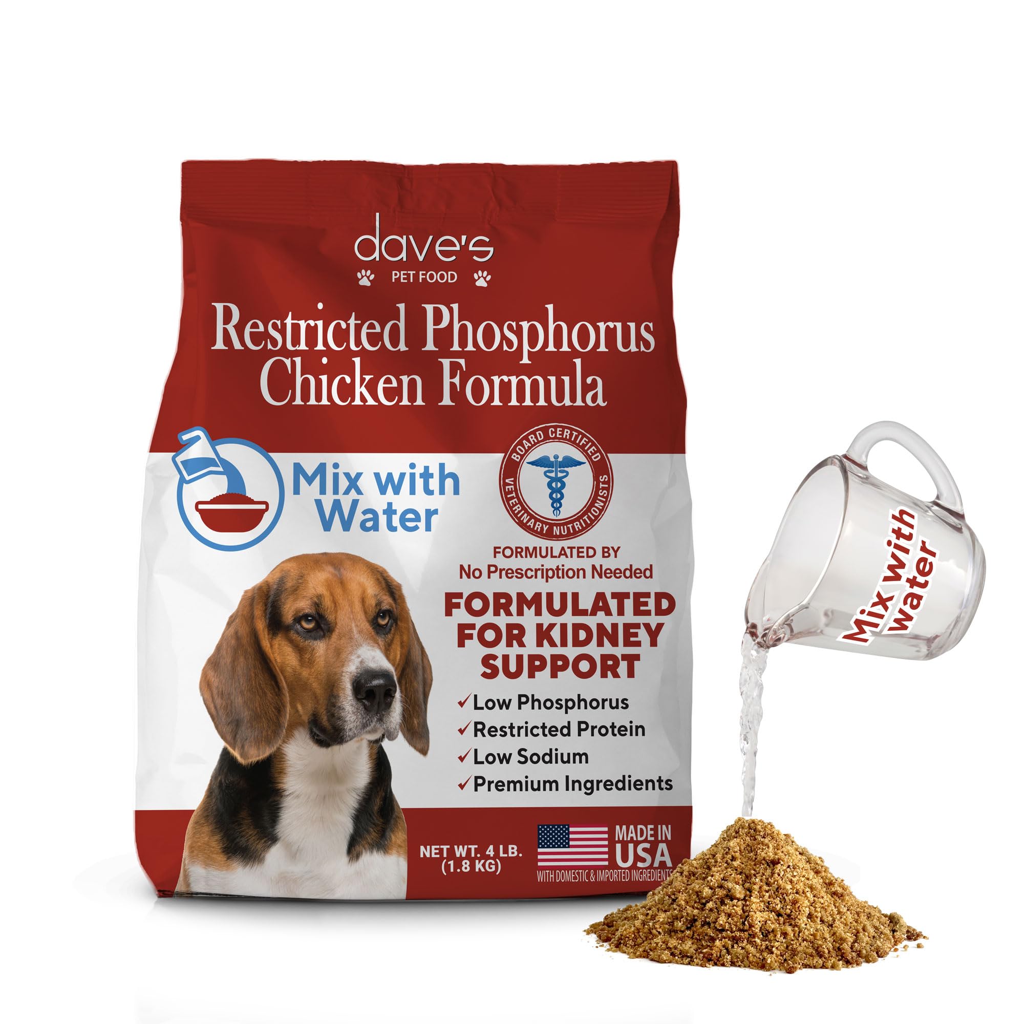 Dave's Pet Food Kidney Support for Dogs with Renal Support (Chicken Formula Crumble) Non-Prescription Low Phosphorus Restricted Diet Dog Food, Added Vitamins Minerals Taurine, Vet Formulated, 4 lb