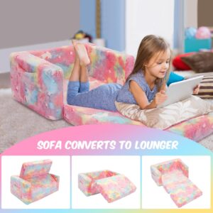 SLIGUY Kids Couch, Fold Out Kids Sofa Chair, Toddler Convertible Sofa to Lounger Pull Out Couch, Glow in The Dark Sofa Chair for Boys and Girls (Pink Large)