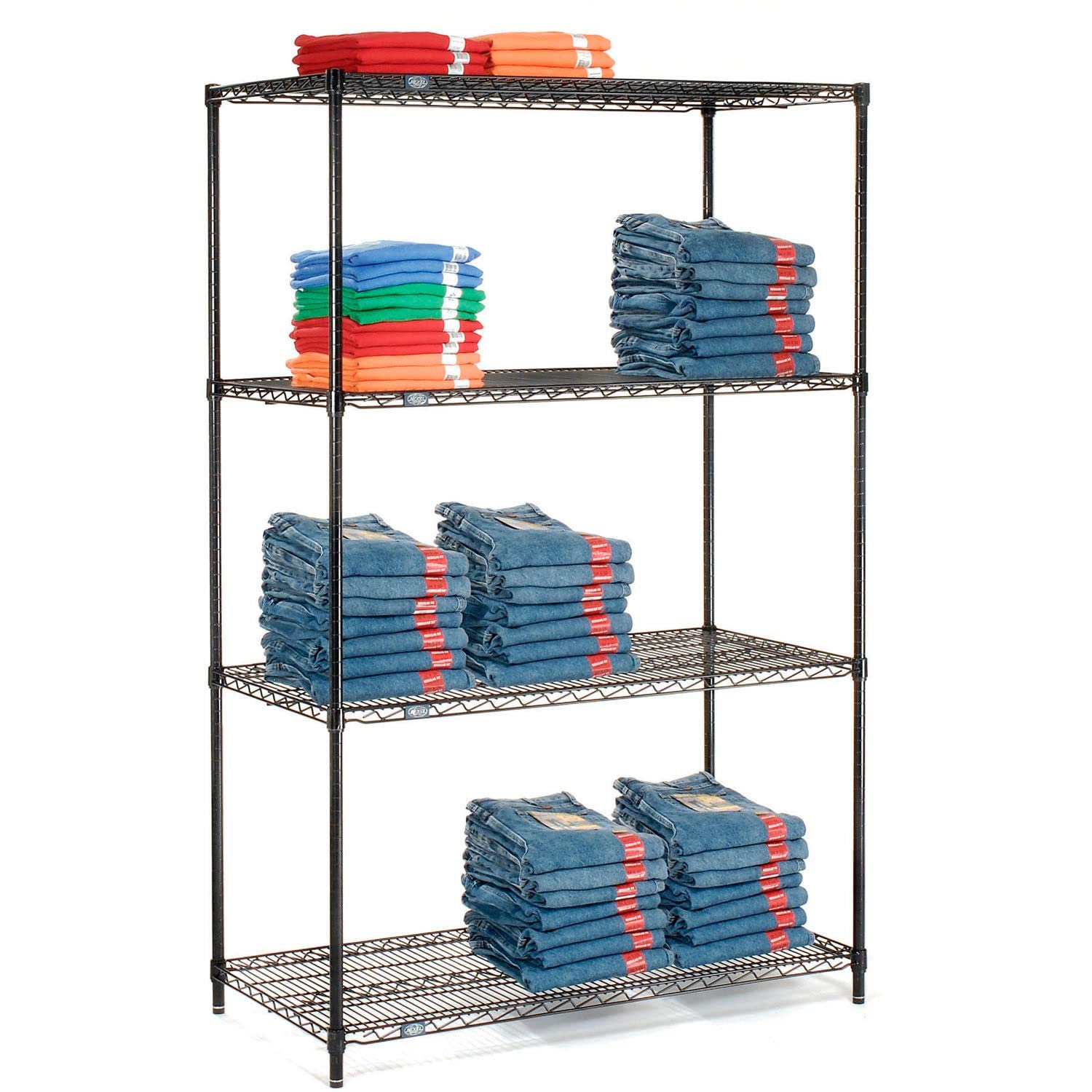 Nexel Black Epoxy, 5 Tier, Wire Shelving Starter Unit, 42"W x 14"D x 86"H