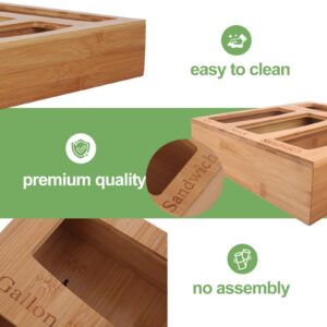 Premium Quality Solid Bamboo One Piece Ziplock Bags Organizer, Food Storage Bag Dispenser for Kitchen Drawer, Bamboo Plastic Bag Organizer, Home Organization for Gallon Quart Snack Sandwich Bags