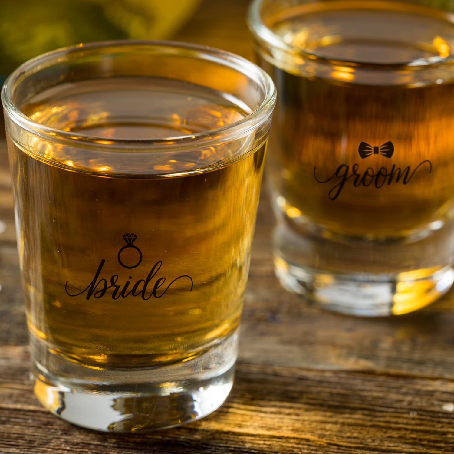 Canopy Street Bride And Groom Shot Glasses/Two Wedding Shot Glasses/Bachelorette Bachelor Party 1.5 Ounce Small Glass Set