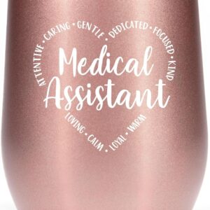 VIOLET & GALE 12oz Wine Glass Tumbler, Rose Gold, Medical Assistant Appreciation Week Gift, Thermal Insulated Coffee Mug with Lid, for Women, MA Graduation, CMA