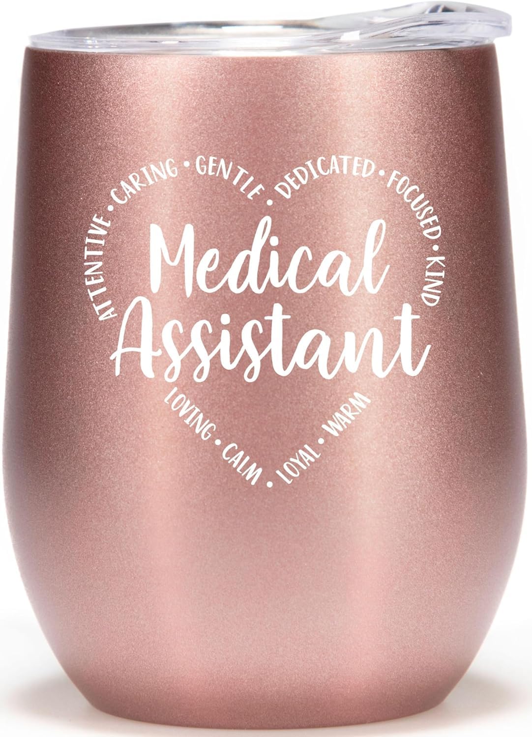 VIOLET & GALE 12oz Wine Glass Tumbler, Rose Gold, Medical Assistant Appreciation Week Gift, Thermal Insulated Coffee Mug with Lid, for Women, MA Graduation, CMA