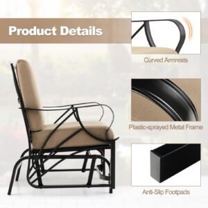 Tangkula Outdoor Patio Glider, Metal Framed Gliding Chair with Cushion, Ergonomic Single-Person Outdoor Patio Chair with Curved Armrest, Smooth Rocking Arms for Porch, Patio (2)