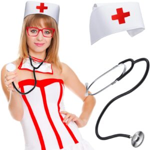 Halloween Costume Accessory,4Pcs Nurse Costume Set Sexy Halloween Cosplay Role Play Party Fancy Dress(Include Nurse Hat Headband and3pcs Accessories)