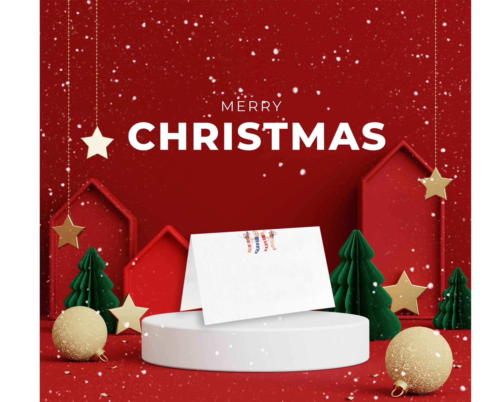 Christmas Table Place Card, 25-Piece Tent Style Cards Set, Special Paper Easy-to-Write and Foldable, Seating Cards for Christmas Party, Food Labels -C01