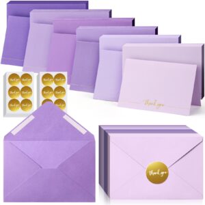 colarr 120 sets thank you greeting cards with envelope and stickers 4 x 6 blank emboss gold foil folded pressed for wedding baby shower business formal occasion cards (dusty purple)