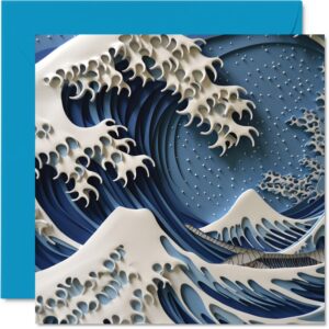 birthday cards for women men - the great wave off kanagawa by katsushika hokusai - classic artwork card for mom dad papa pops brother sister son daughter grandma grandpa, 5.7 inch greeting cards