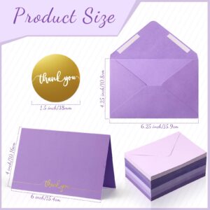 Colarr 120 Sets Thank You Greeting Cards with Envelope and Stickers 4 x 6 Blank Emboss Gold Foil Folded Pressed for Wedding Baby Shower Business Formal Occasion Cards (Dusty Purple)