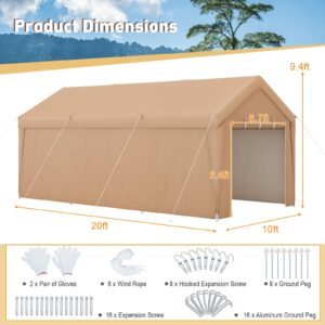 Tangkula 10x20 Ft Heavy-Duty Carport, Portable Garage Tent with Galvanized Steel Frame, Removable Sidewall & 2 Roll-up Zippered Door, Outdoor Car Canopy Shelter for Car, Truck, SUV, Boat