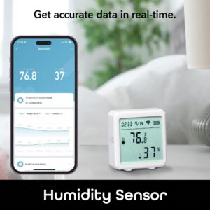 Geeni Smart Temperature and Humidity Monitor Sensor 2 Pack - Indoor Wireless WiFi Thermometer Hygrometer for House, Alexa, Google Home App Controlled, Batteries Included.