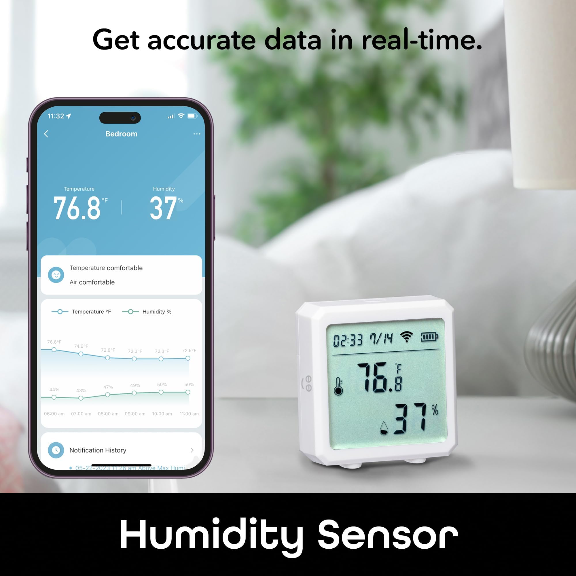 Geeni Smart Temperature and Humidity Monitor Sensor 2 Pack - Indoor Wireless WiFi Thermometer Hygrometer for House, Alexa, Google Home App Controlled, Batteries Included.