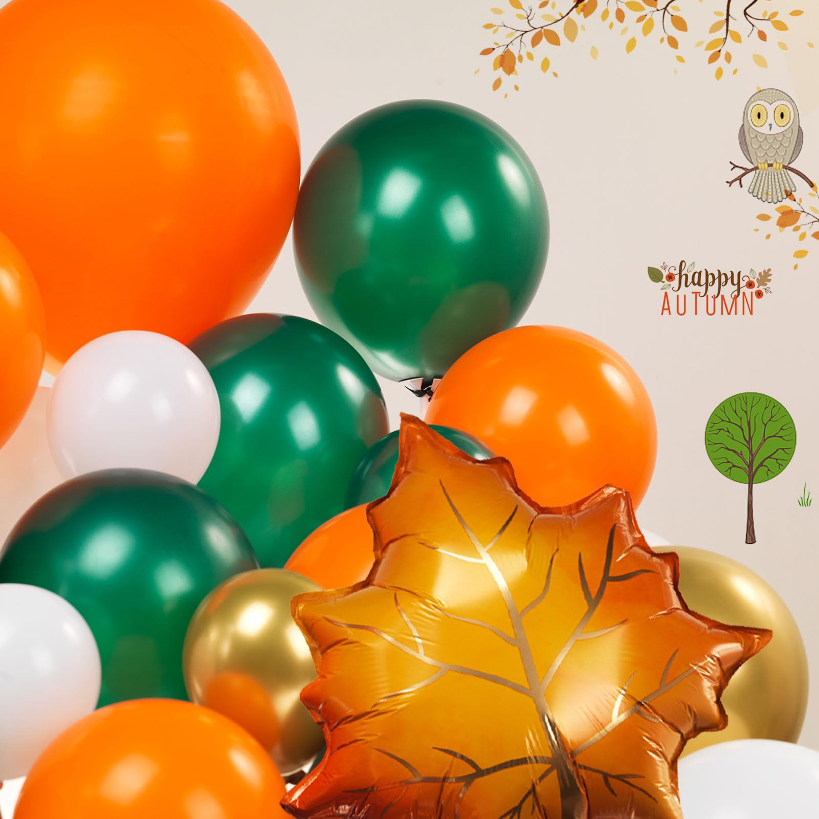 Fall friendsgiving balloon arch Orange and green Balloon Garland kit 132pcs Orange Gold Emerald hunter Green white balloons for Autumn Boho Baby Shower Bridal Shower thanksgiving decorations