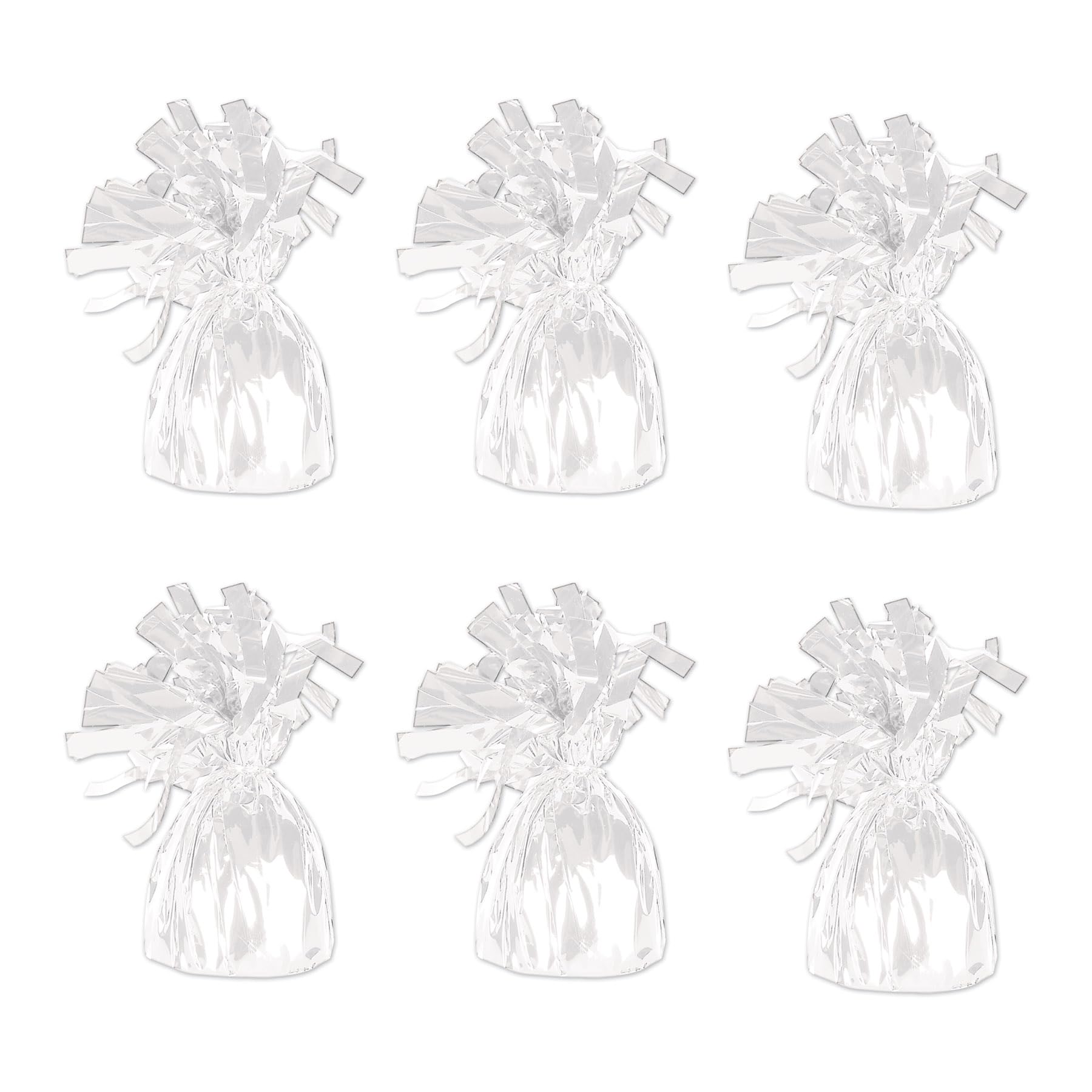 Beistle White Metallic Plastic Wrapped Balloon Weights For Birthday Parties, Weddings, Anniversaries, Table Décor, Celebrating With You Since 1900, 5.5" x 2.5", 6 Piece