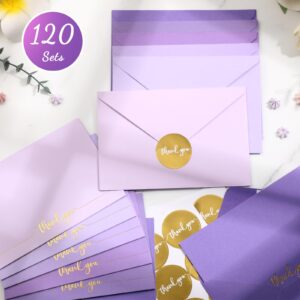 Colarr 120 Sets Thank You Greeting Cards with Envelope and Stickers 4 x 6 Blank Emboss Gold Foil Folded Pressed for Wedding Baby Shower Business Formal Occasion Cards (Dusty Purple)