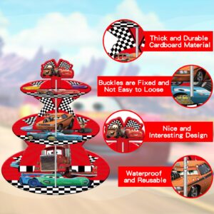 Cars 3 Tier Cardboard Cupcake Stand Cars Treat Stand Cupcake Holder Cars Themed Party Decorations Supplies for Kids Fans Birthday Party