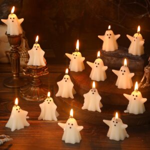 mtlee 24 pcs halloween ghost candles white tea lights candles unscented white horror spooky tea lights candles set soy wax decorative tabletop candle for halloween party home bedroom decoration