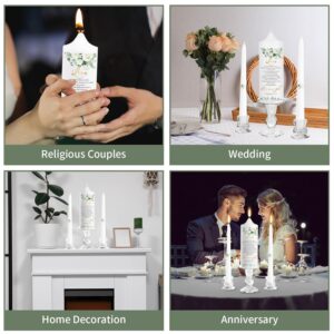 Extrogif 3 Unity Wedding Candles Set with Candle Holder for Ceremony Set, Glass Candlesticks and Pillar Taper Candles - Catholic Bible Religious Weddings Accessories