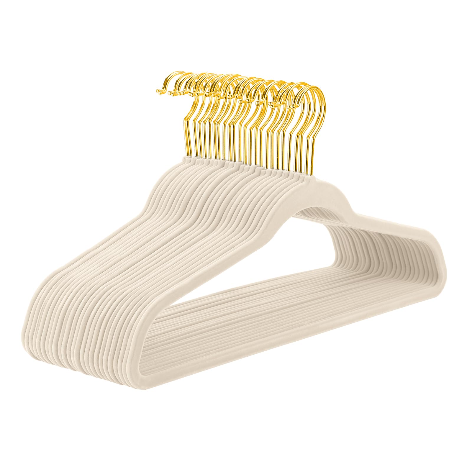 MIZGI Ivory Velvet Hangers 60 Pack,Premium Gold Clothes Hangers Non-Slip Felt Hangers,Sturdy Ivory Hangers Heavy Duty Coat Hangers,Durable Suit Hangers for Space Saving, No Flocked Hanger Marks