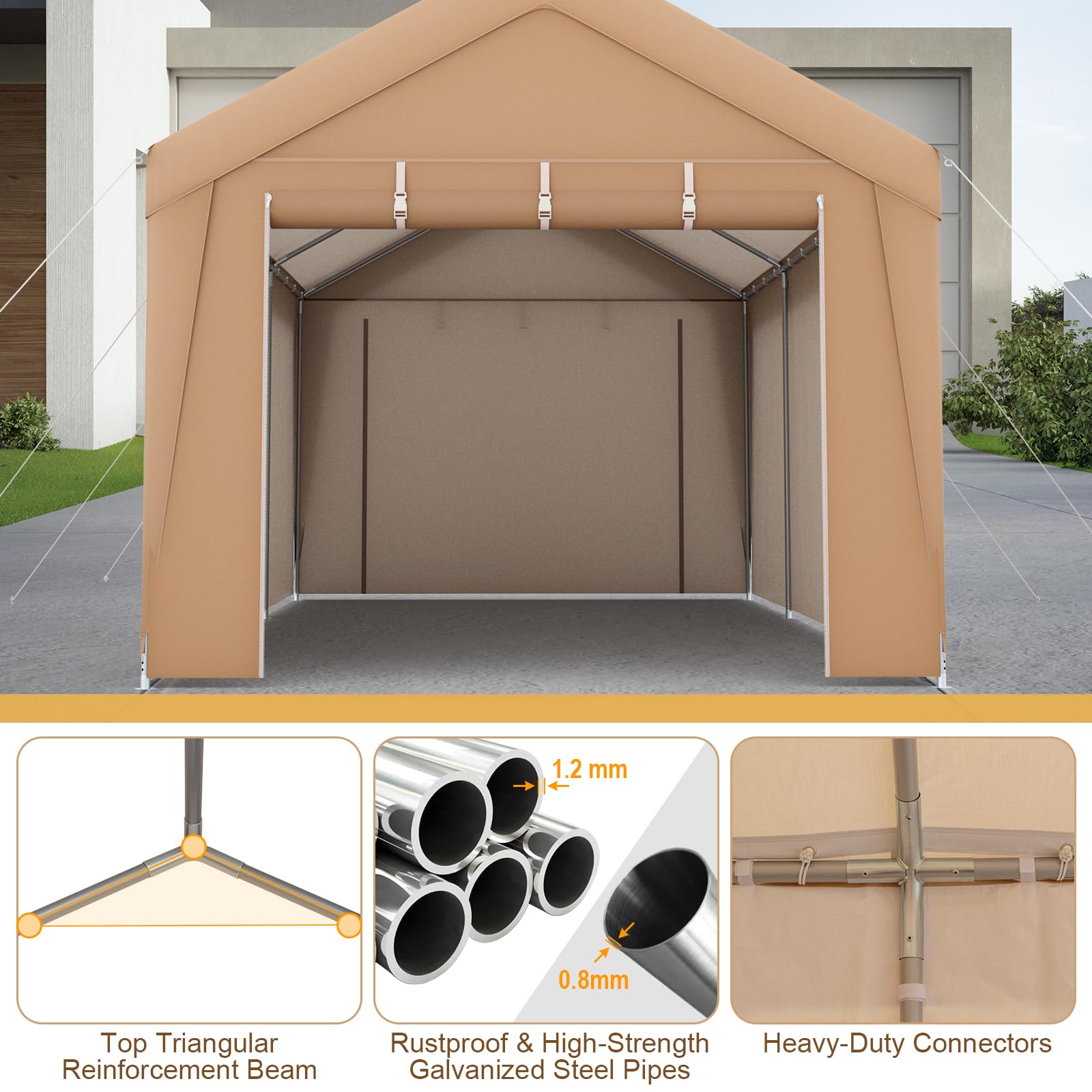 Tangkula 10x20 Ft Heavy-Duty Carport, Portable Garage Tent with Galvanized Steel Frame, Removable Sidewall & 2 Roll-up Zippered Door, Outdoor Car Canopy Shelter for Car, Truck, SUV, Boat