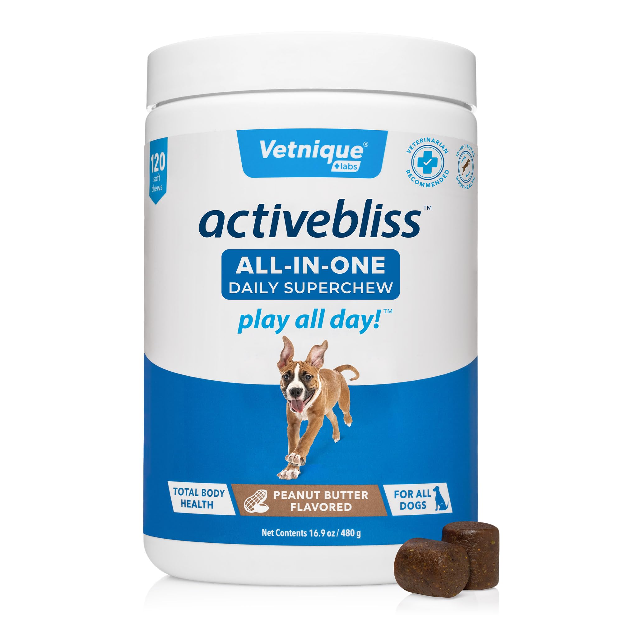 Vetnique Activebliss Dog Multivitamin - Daily Treat with Glucosamine, Omega 3, Digestive Enzymes & Probiotics for Joint, Digestive, & Immune Support - Vet Recommended Dog Vitamins for Optimal Health