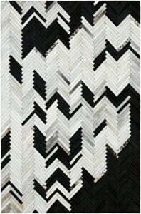 zurbiyya premium leather area rug, handmade cowhide carpet, arrow stripes patterned rug for dining room, living room rug, home decor floor accent, color: black and white, size: 3x5 ft