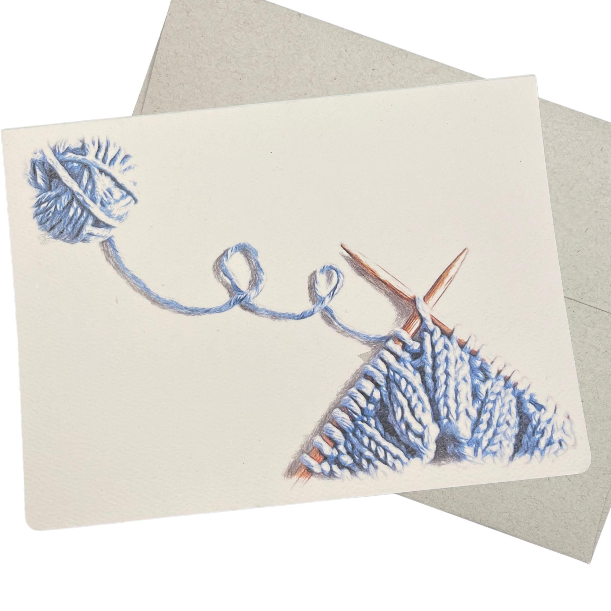 Knitting Greeting Card with Envelope (7X5 Inches, Blank Inside for All Occasions) for Birthday, Get Well, Thank You, and Thinking of You (Blue - 233)