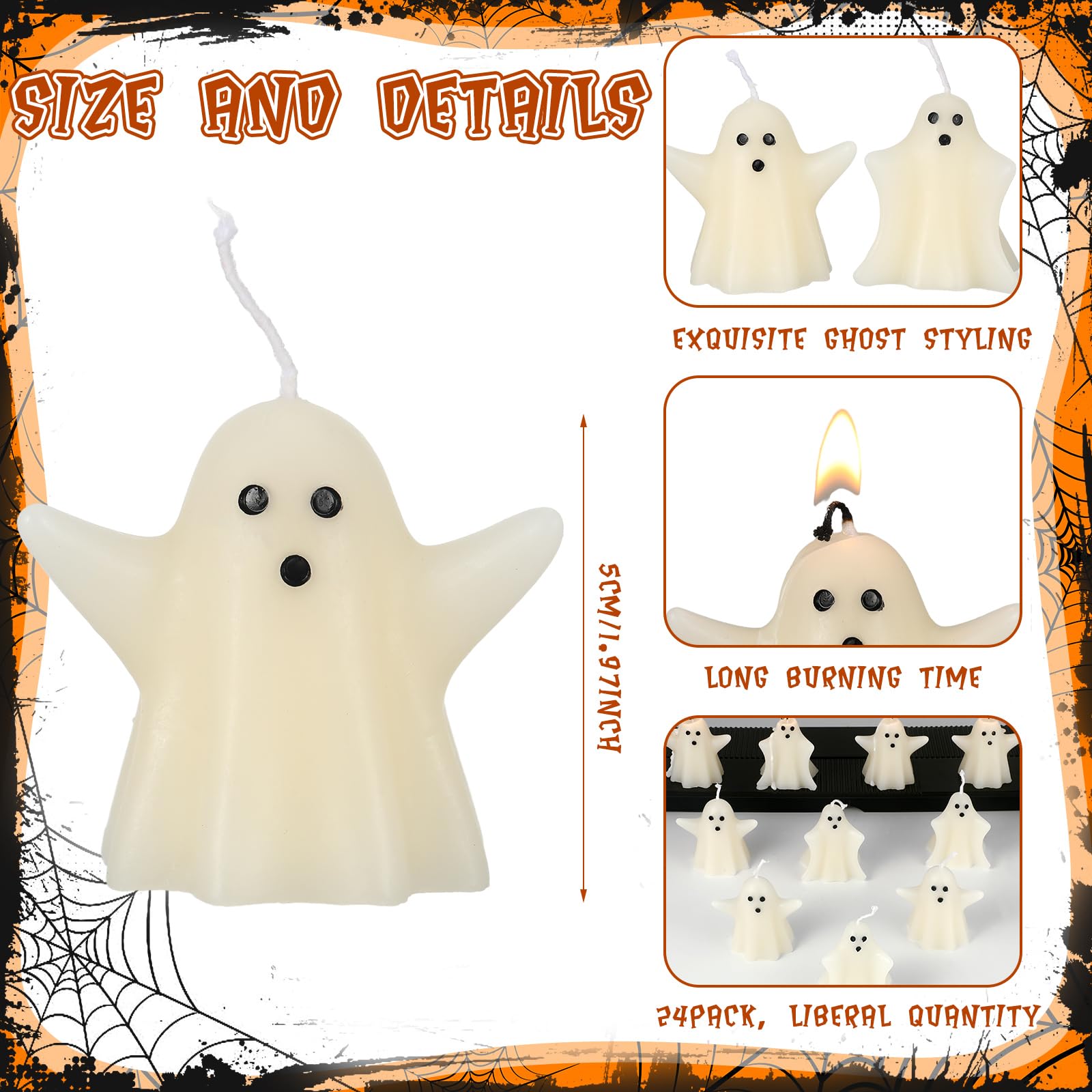 MTLEE 24 Pcs Halloween Ghost Candles White Tea Lights Candles Unscented White Horror Spooky Tea Lights Candles Set Soy Wax Decorative Tabletop Candle for Halloween Party Home Bedroom Decoration