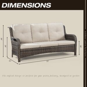 MeetLeisure Outdoor Patio Couch Wicker Sofa - 3 Seater Rattan Sofa for Outside Patio Garden with Deep Seating and Olefin Cushions(Mixed Grey/Beige)