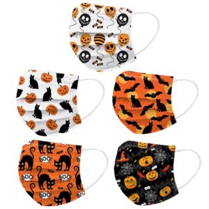 gogciao halloween disposable face cover with designs for adults women,3-ply pumkin ghost printed pattern with nose wire,50pcs