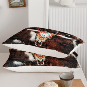 Axolotl Western Boho Bedding Set Queen,Highland Cow Comforter Southwestern Bedding Set,Boho Aztec Comforter Set Western Bedding Set,Cow Print Comforter for Kids Teens Adults,1 Quilt 2 Pillowcases