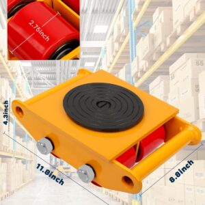 FAHKNS Machinery Moving Skate Heavy Duty Machinery Skates Cargo Mover 6T Machine Skates with 360° Rotation Cap 4 PU Rollers for Heavy Duty Industrial Moving Equipment(Yellow)