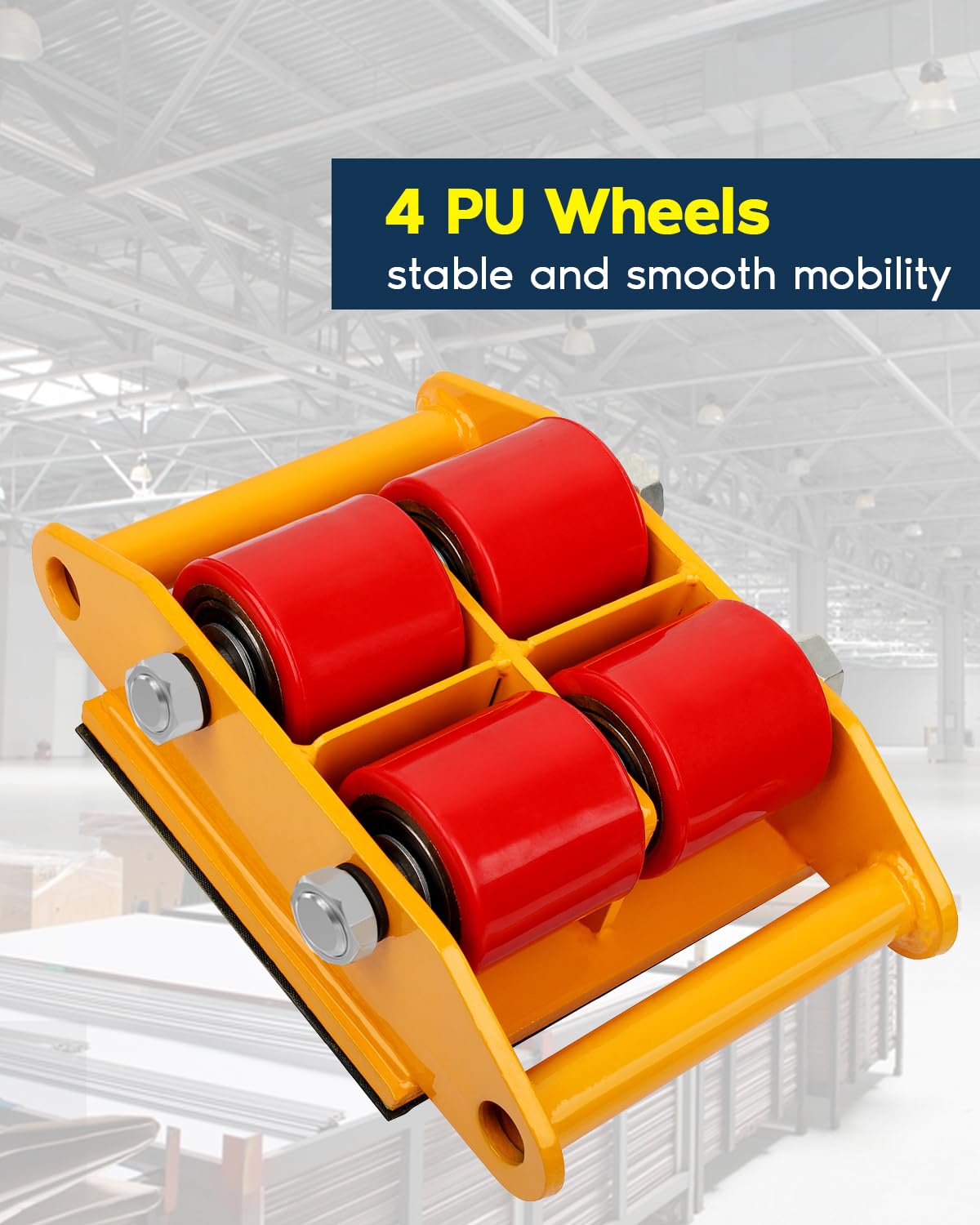 FAHKNS Machinery Moving Skate Heavy Duty Machinery Skates Cargo Mover 6T Machine Skates with 360° Rotation Cap 4 PU Rollers for Heavy Duty Industrial Moving Equipment(Yellow)