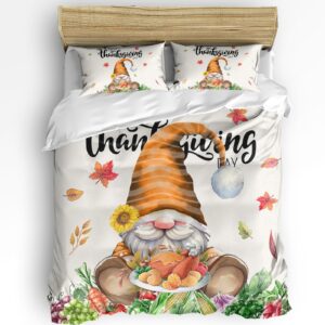 thanksgiving turkey day 3 pieces duvet cover set, washed microfiber bed comforter duvet cover cal king with 2 pillowcases, zipper & ties quilt duvet+cover fall gnomes harvest acorn sunflower