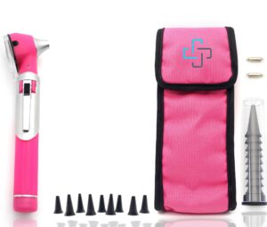 medcase radiance otoscope - ear scope with led light and speculum for ear examination and diagnosis - ideal for professional use - lifetime warranty - pink