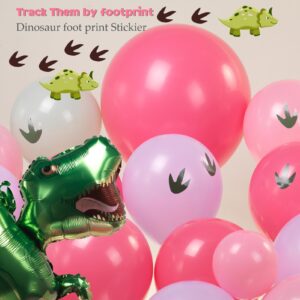 Pink Dinosaur balloon garland kit 150pcs Pastel Pink green Purple balloon and Foil Dinosaur balloon & footprint sticker for Girl Dino theme birthday Baby Shower decorations