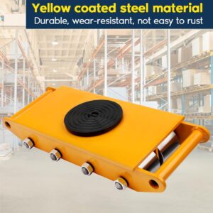 FAHKNS Machinery Moving Skate Heavy Duty Machinery Skates Cargo Mover 12T Machine Skates with 360° Rotation Cap 6 Steel Rollers for Heavy Duty Industrial Moving Equipment(Yellow)