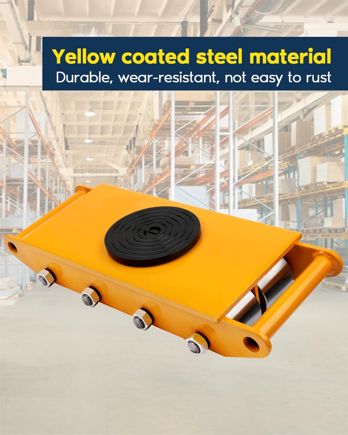 FAHKNS Machinery Moving Skate Heavy Duty Machinery Skates Cargo Mover 12T Machine Skates with 360° Rotation Cap 6 Steel Rollers for Heavy Duty Industrial Moving Equipment(Yellow)