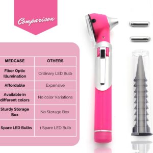 MEDCASE Radiance Otoscope - Ear Scope with LED Light and Speculum for Ear Examination and Diagnosis - Ideal for Professional use - Lifetime Warranty - Pink