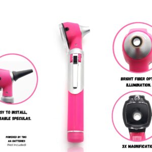 MEDCASE Radiance Otoscope - Ear Scope with LED Light and Speculum for Ear Examination and Diagnosis - Ideal for Professional use - Lifetime Warranty - Pink