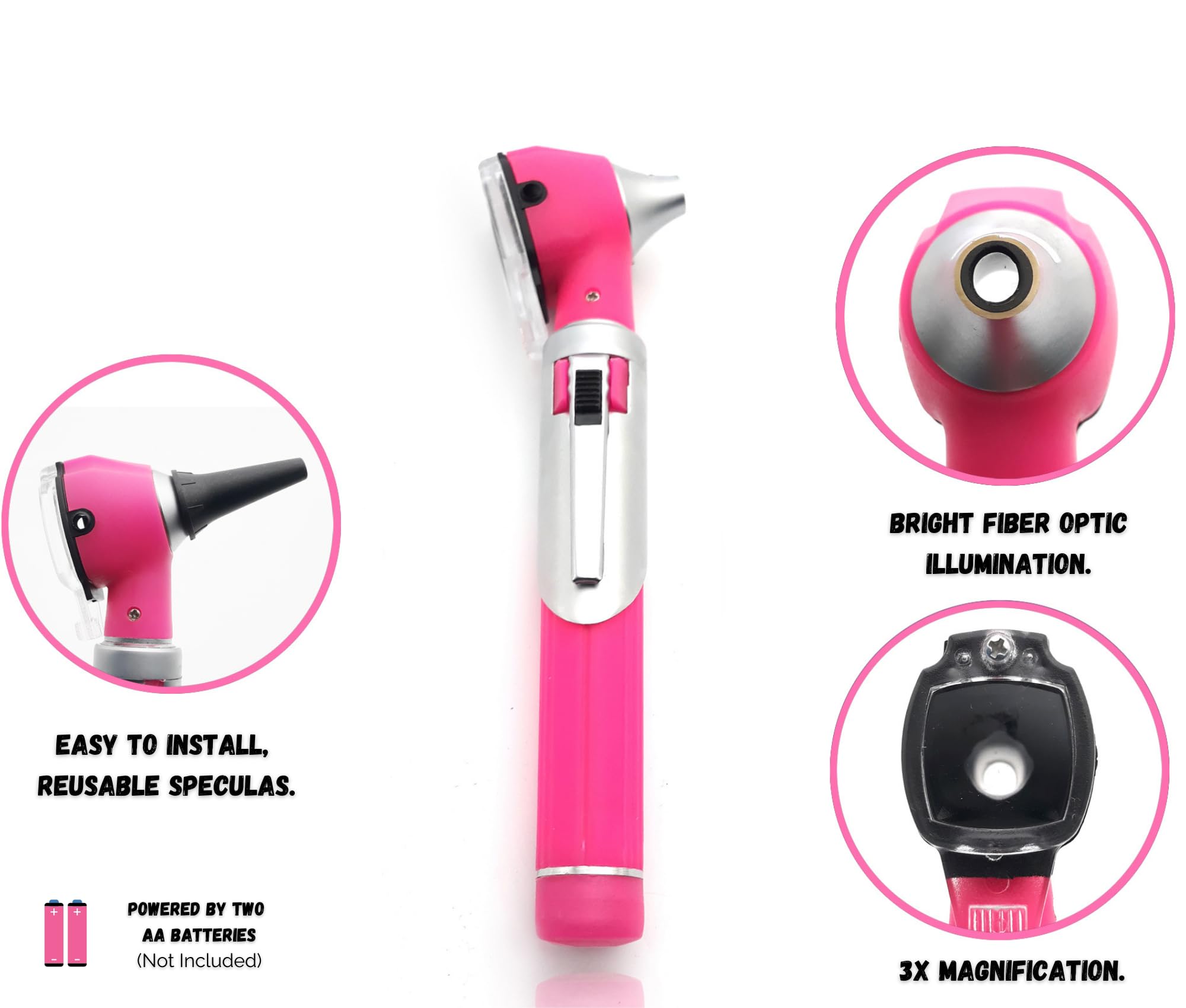 MEDCASE Radiance Otoscope - Ear Scope with LED Light and Speculum for Ear Examination and Diagnosis - Ideal for Professional use - Lifetime Warranty - Pink