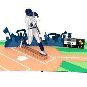 Baseball - 3D Pop Up Greeting Card For All Occasions - Love, Birthday, Christmas, Sports, Congrats - Removable Personalized Message Note - Thick Envelope, Fold Flat - 5x7 Inch (Batter Navy Uniform)