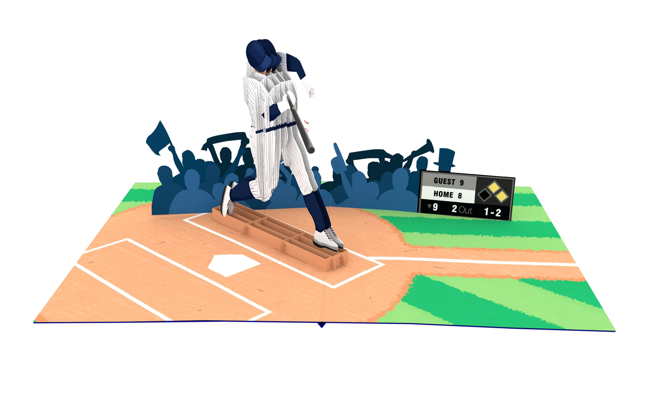 Baseball - 3D Pop Up Greeting Card For All Occasions - Love, Birthday, Christmas, Sports, Congrats - Removable Personalized Message Note - Thick Envelope, Fold Flat - 5x7 Inch (Batter Navy Uniform)