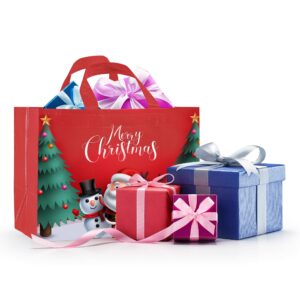 16PCS Christmas Gift Bags,Christmas Tote Bags with Handles, Christmas Treat Bags, Multifunctional Non-Woven Christmas Bags for Gifts Wrapping Shopping, Xmas Party Supplies, 13"×9.8"×6.6"