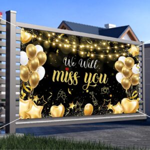 Avezano We Will Miss You Banner Black Gold We Will Miss You Decorations for Farewell Retirement Party Going Away, Graduation, Office, Friends Goodbye Party Decorations Banner 70.8x43.3inch