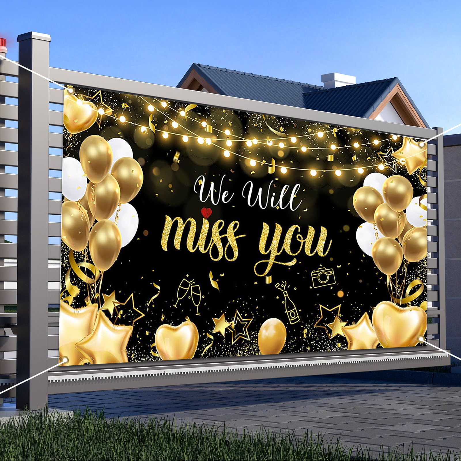 Avezano We Will Miss You Banner Black Gold We Will Miss You Decorations for Farewell Retirement Party Going Away, Graduation, Office, Friends Goodbye Party Decorations Banner 70.8x43.3inch