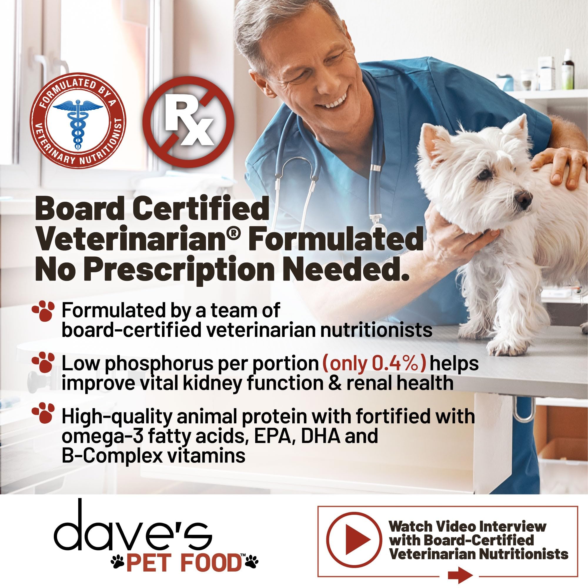 Dave's Pet Food Kidney Support for Dogs with Renal Support (Chicken Formula Crumble) Non-Prescription Low Phosphorus Restricted Diet Dog Food, Added Vitamins Minerals Taurine, Vet Formulated, 4 lb