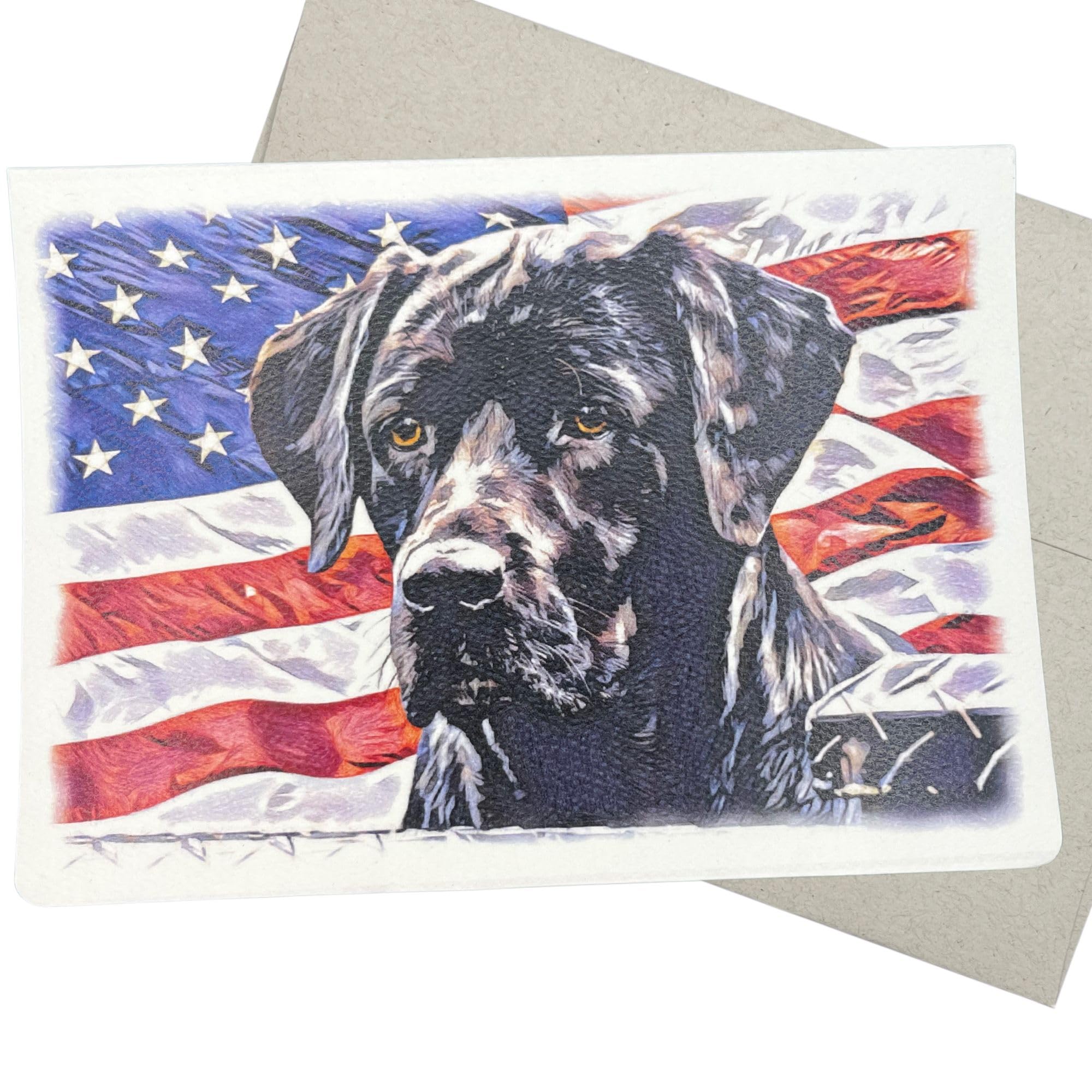 Groomers Margins American Flag Black Lab Birthday Card (5X7 Inches and Blank Inside for All Occasions) Patriotic Card for Black Labrador Retriever Pet Parents - 222